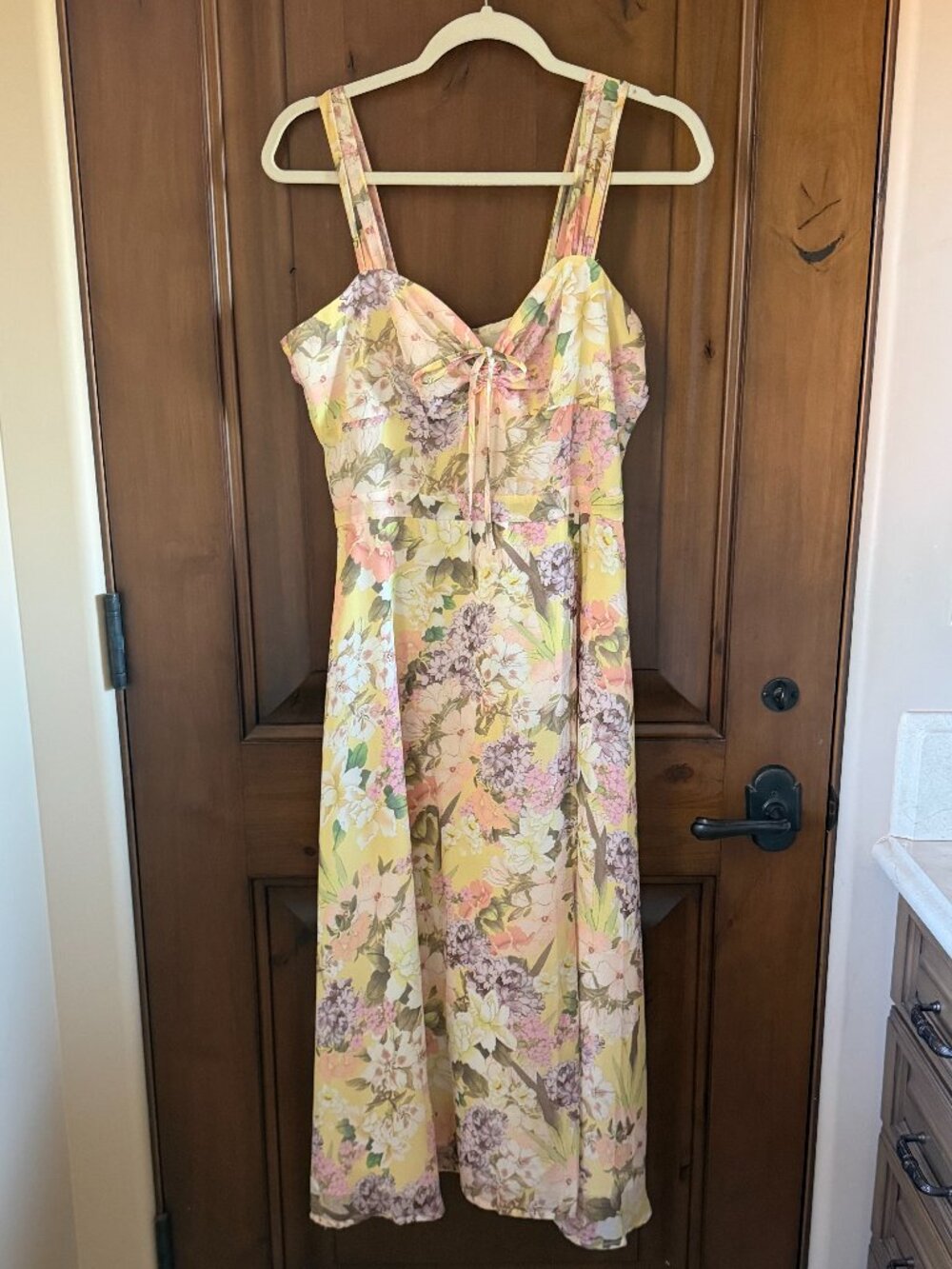 Yumi Kim Ariana Garden Lemon Floral Chiffon Midi Dress Size M - Picture 2 of 9